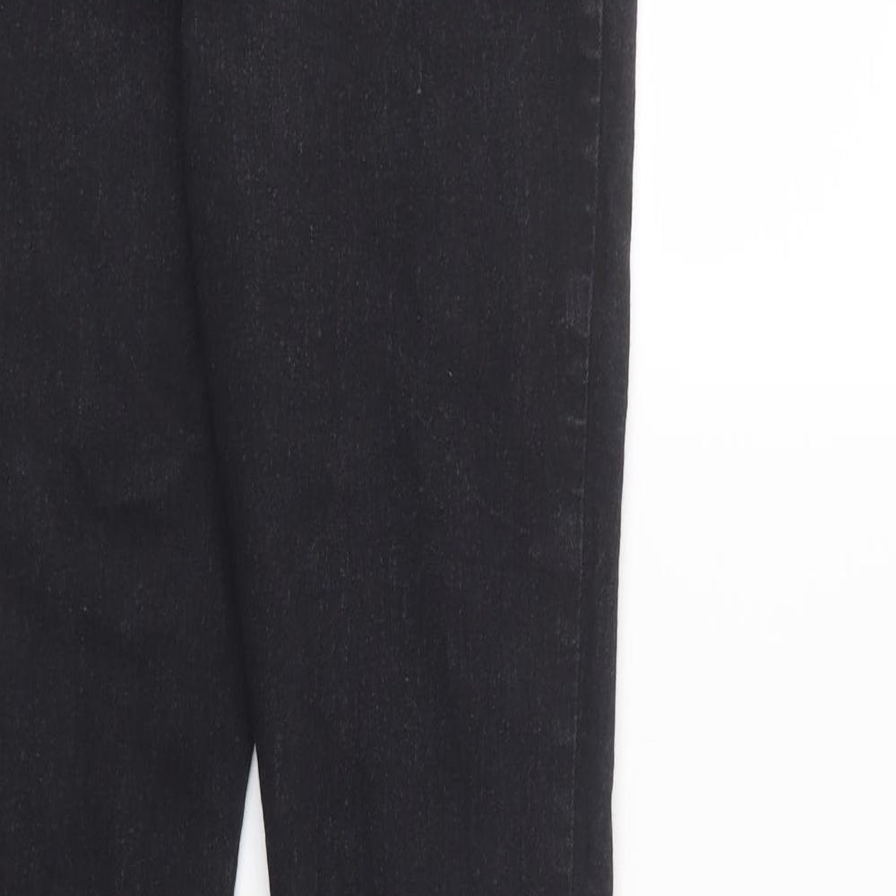 Brand and care label for In the Style women’s black denim tapered jeans, size UK 12, 31-inch leg - elastic waist