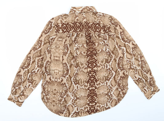 H&M Womens Brown Animal Print Basic Button-Up Size 12