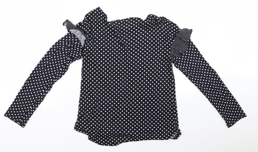 H&M Womens Blue Polka Dot Basic Blouse Size XS