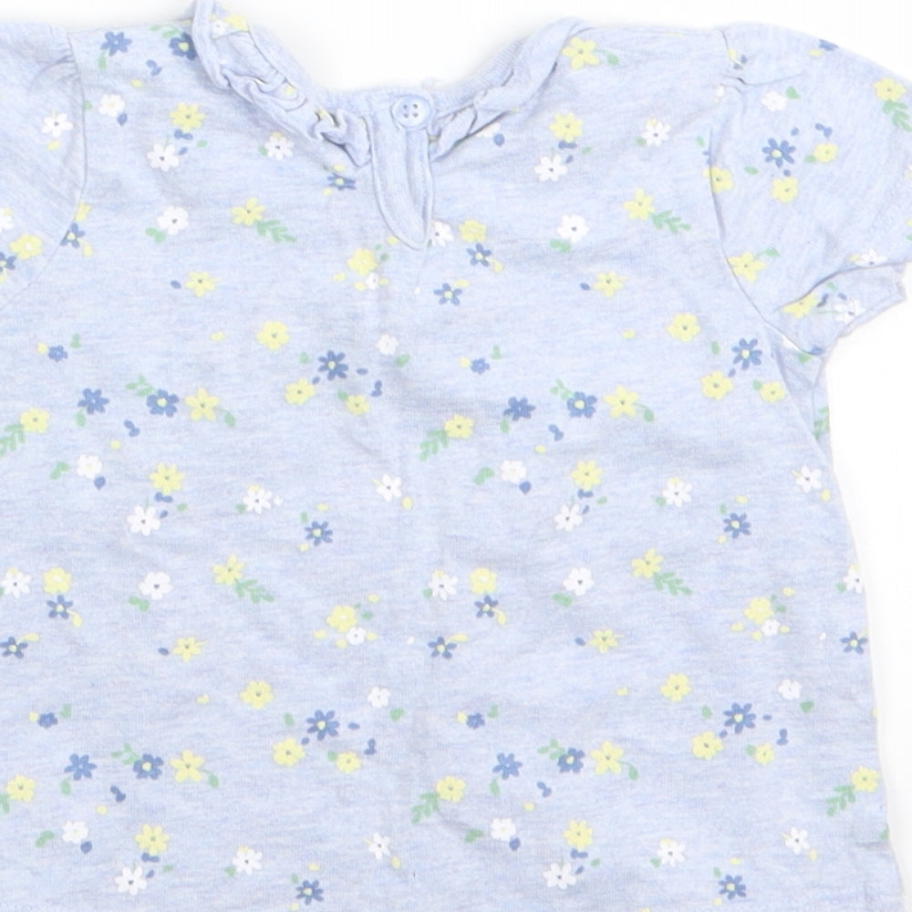 Brand and care label for Asda George girls’ blue floral t-shirt dress, size 3-6, months