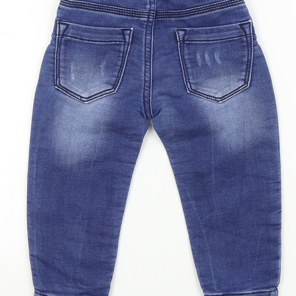 Brand and care label for F&F Baby Blue Colourblock Capri Jeans, size 12-18, Months