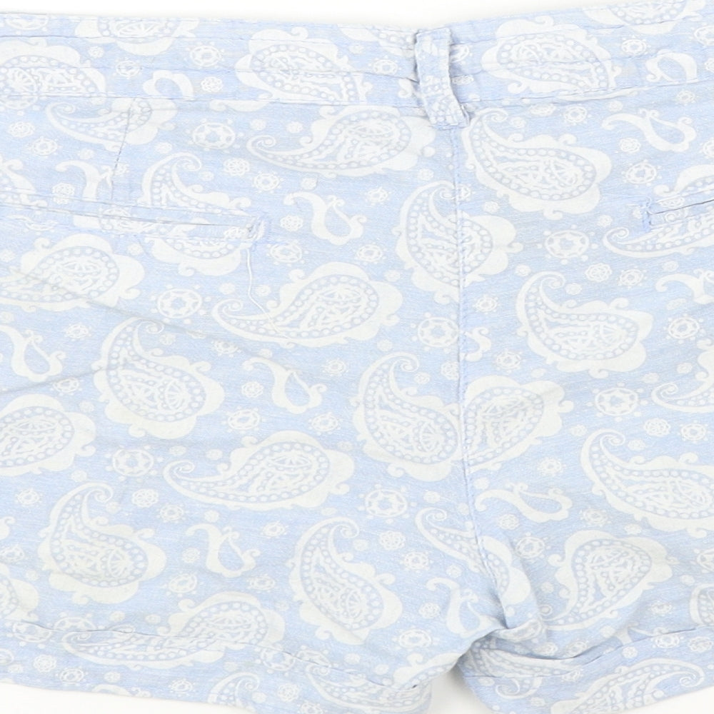 Brand and care label for denim&co women’s blue colourblock bermuda shorts, size UK 12