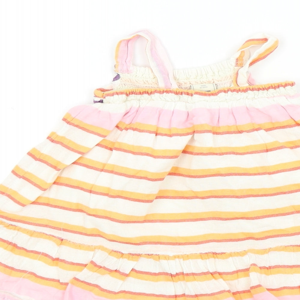 Brand and care label for Old Navy Baby Ivory Striped Fit & Flare, size 9-12, Months - Frill Detail
