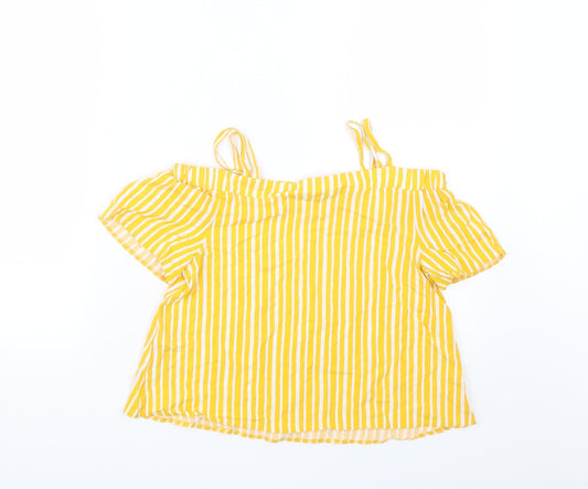 Primark Girls Yellow Striped Basic T-Shirt Size 12-13 Years