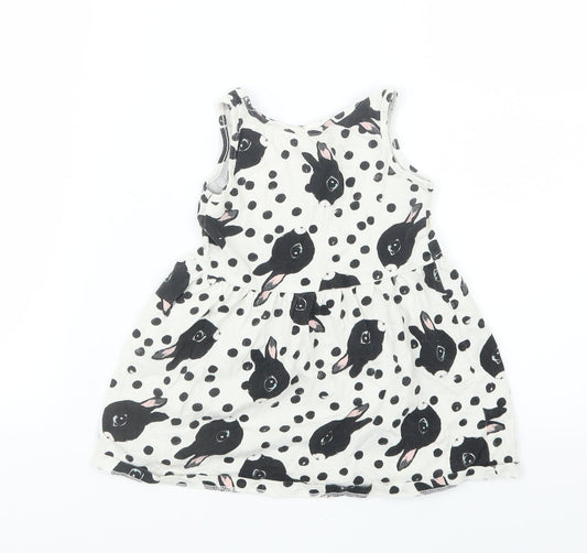 H&M Girls Black Geometric T-Shirt Dress Size 2 Years - Rabbits