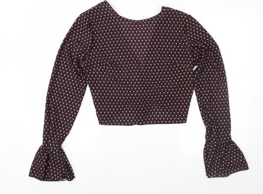 Made in Italy Womens Black Geometric Cropped Blouse Size 10