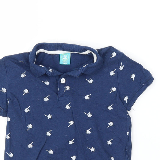Little Kids Boys Blue Basic Polo Size 5-6 Years - Palm trees