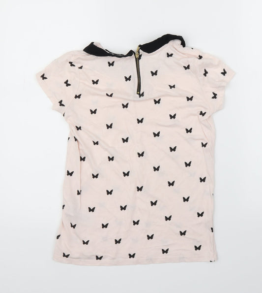 Bershka Womens Pink Animal Print Basic T-Shirt Size S - Butterflies