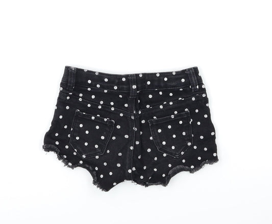Marks and Spencer Girls Black Polka Dot Denim Hot Pants Shorts Size 5-6 Years