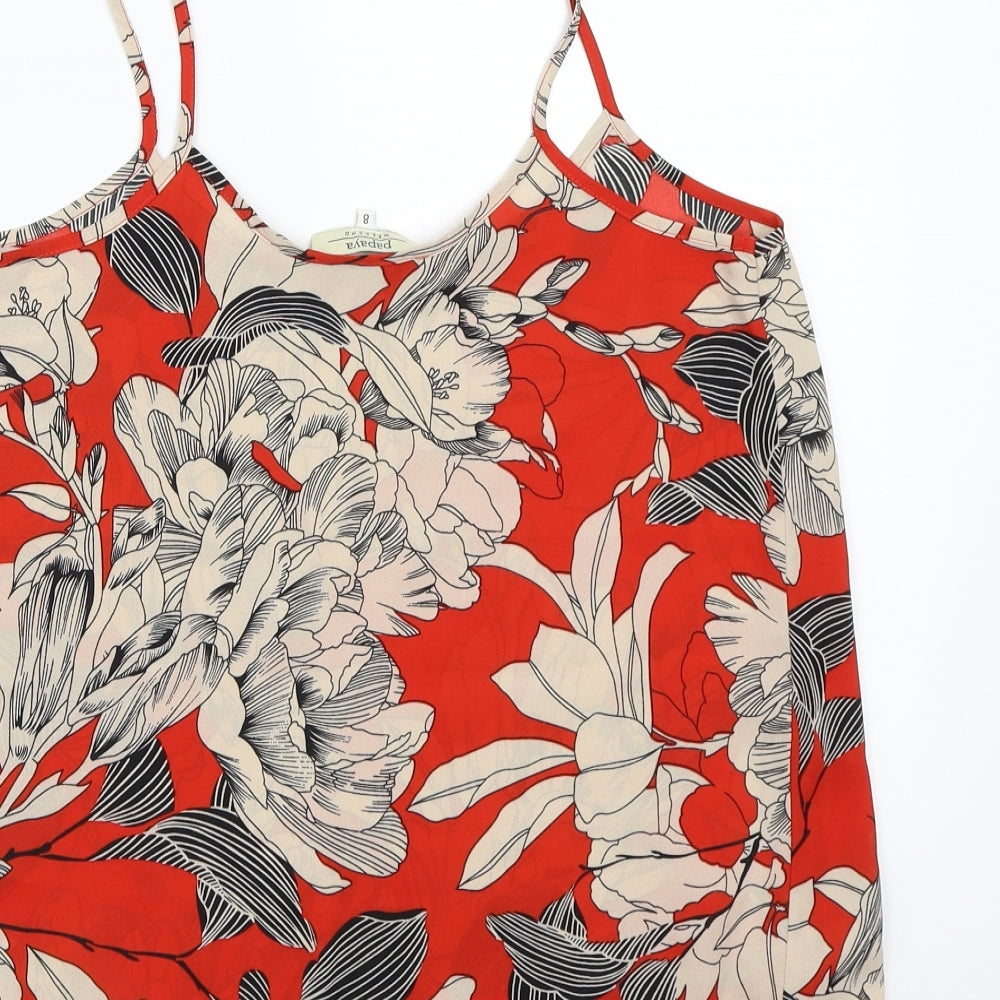 Brand and care label for Papaya women’s red floral basic t-shirt, size UK 8