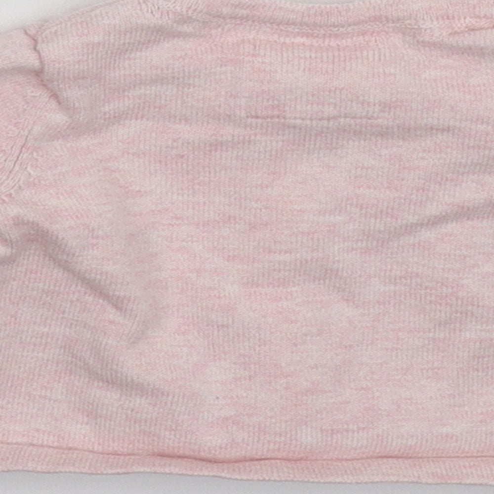 Brand and care label for Early Days girls’ pink knit cardigan jumper, size 0-3, months