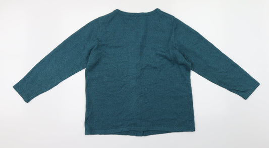 BM Collection Womens Blue Floral Knit Pullover Jumper Size M