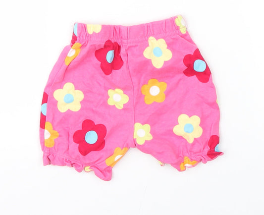 Preworn Girls Pink Floral Cropped Trousers Size 3-6 Months