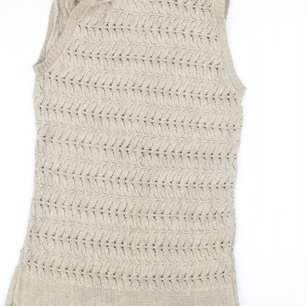 Brand and care label for Soon women’s white knit jacket coatigan, size UK 12