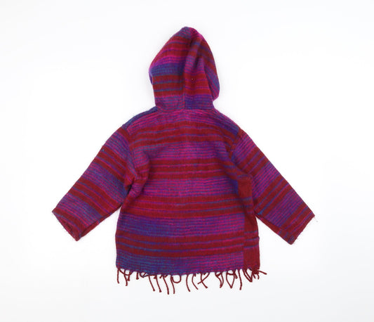 Preworn Girls Red Striped Pullover Hoodie Size L