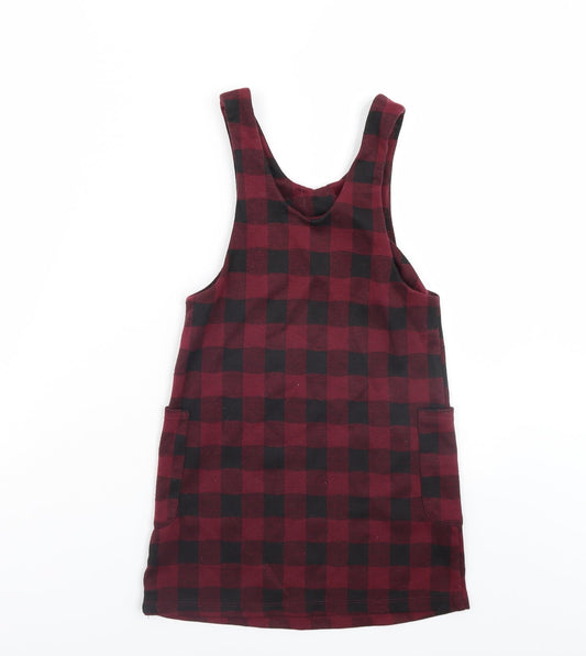 Nutmeg Girls Red Check Pinafore/Dungaree Dress