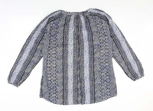 CHA CHA Womens Blue Geometric Basic Blouse Size L