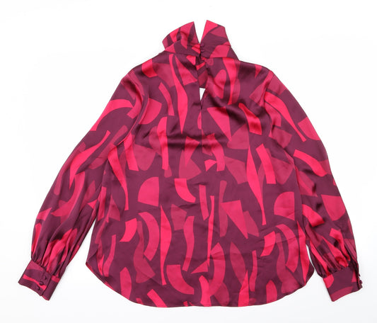 petite Womens Red Camouflage Basic Button-Up Size 12