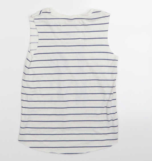River Island Girls White Striped Basic Tank Size 7-8 Years