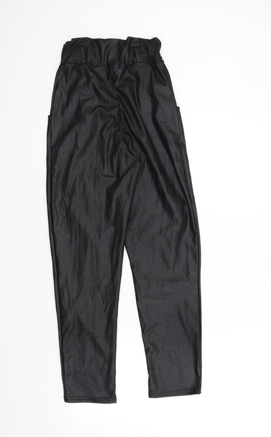 PRETTYLITTLETHING Womens Black Trousers Size 6 L25 in - Frill Detail