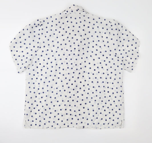 Features Womens White Polka Dot Basic Button-Up Size 14