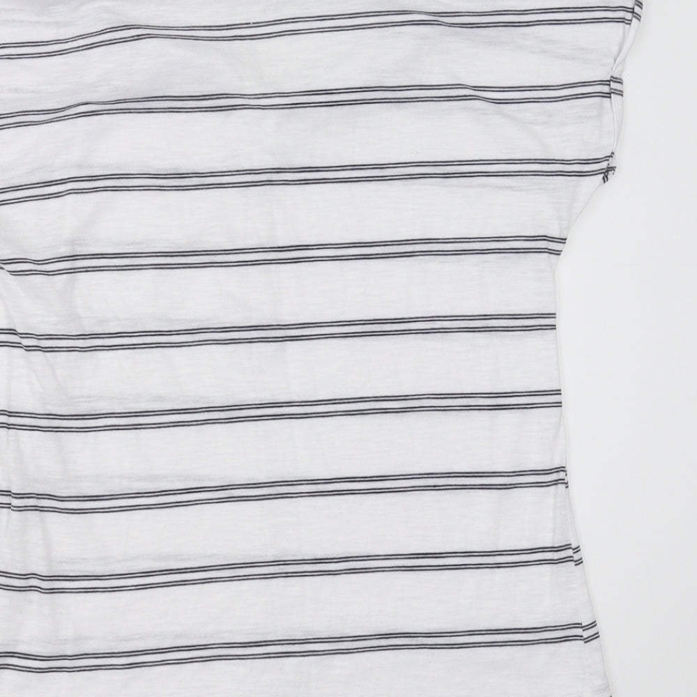 Papaya Womens White Striped Basic T-Shirt Size 10
