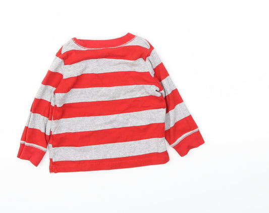 Preworn Boys Red Striped Basic T-Shirt Size 12 Months