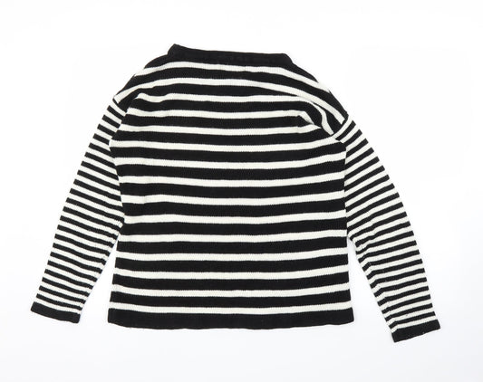 Original Knitwear Womens Black Striped Pullover Jumper Size M