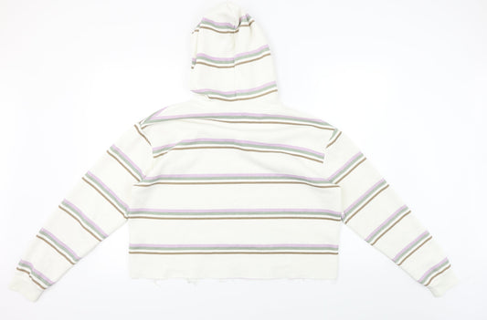 Priamark Womens White Striped Pullover Hoodie Size M