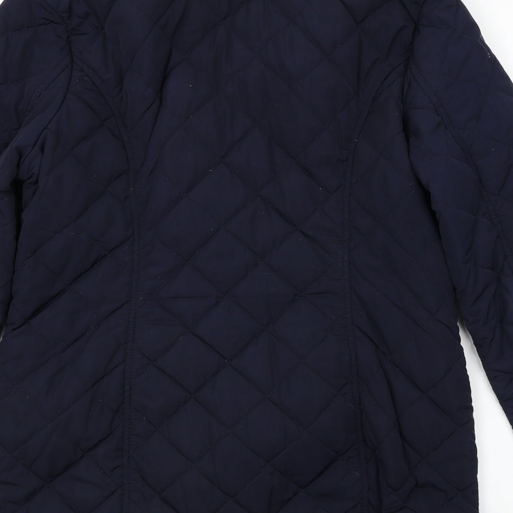 Brand and care label for Soon women’s blue jacket coat, size UK 12