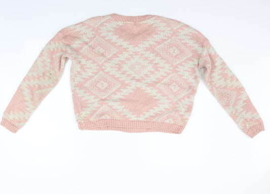 New Look Womens Pink Geometric Pullover Jumper Size 12