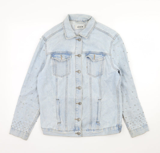 New Look Womens Blue Denim Jacket Size 8 - Distressed