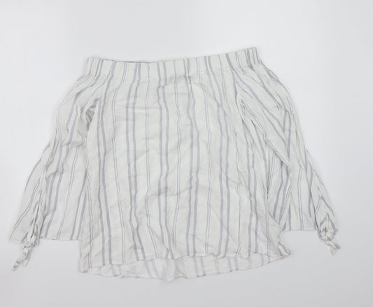 Papaya Womens White Striped Basic Blouse Size S
