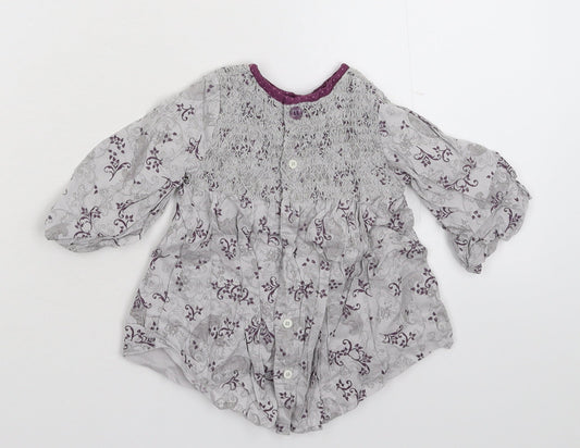 mamas & papas Girls Grey Floral Shirt Dress Size 3-6 Months