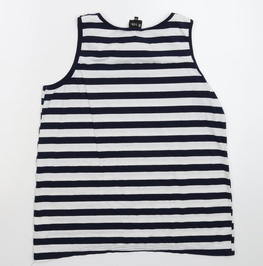 B You Womens Blue Striped Basic Tank Size 14