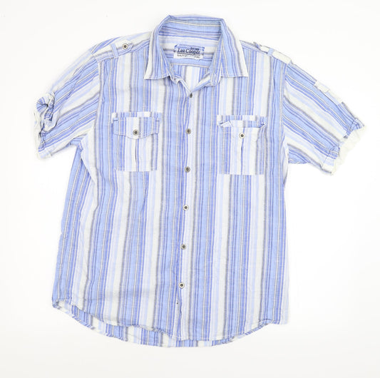 Lee Cooper Mens Blue Striped Button-Up Size L