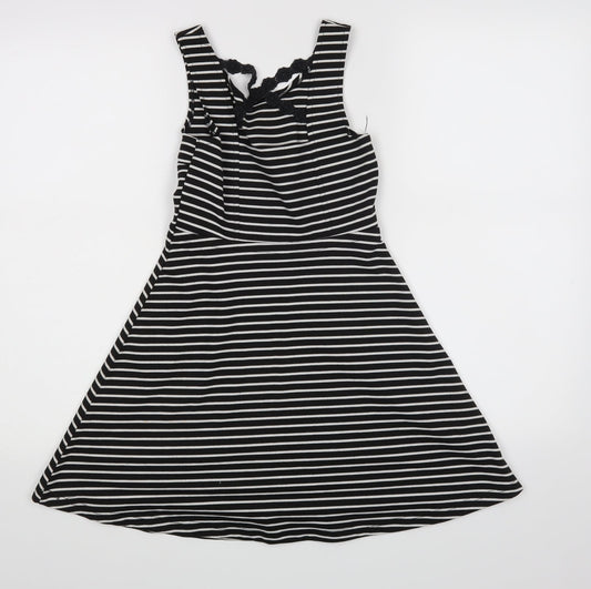 YD Girls Black Striped A-Line Size 8-9 Years