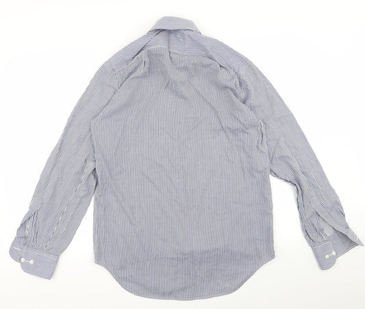 m&s Womens Blue Striped Basic Button-Up Size 32