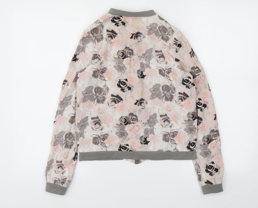 Preworn Womens Pink Floral Full Zip Jumper Size S
