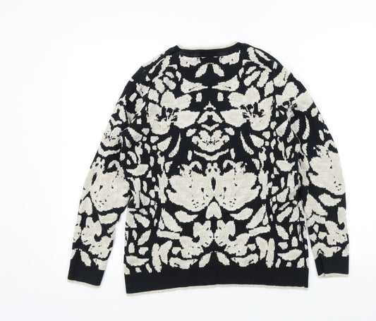 Papaya Womens Black Geometric Pullover Jumper Size M - Sparkle