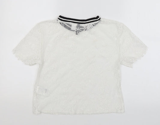 Divided Womens White Floral Basic T-Shirt Size XS