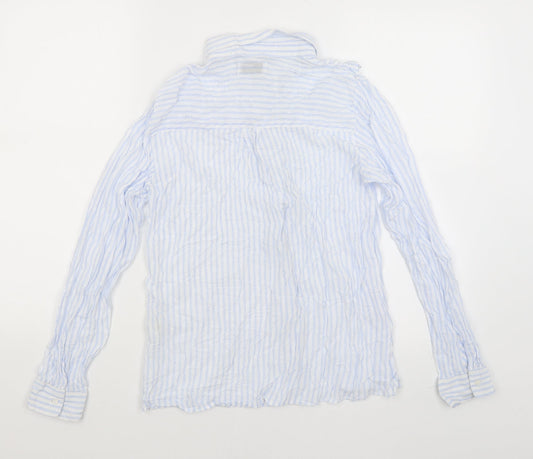 Pull & Bear Womens Blue Striped Basic Button-Up Size M