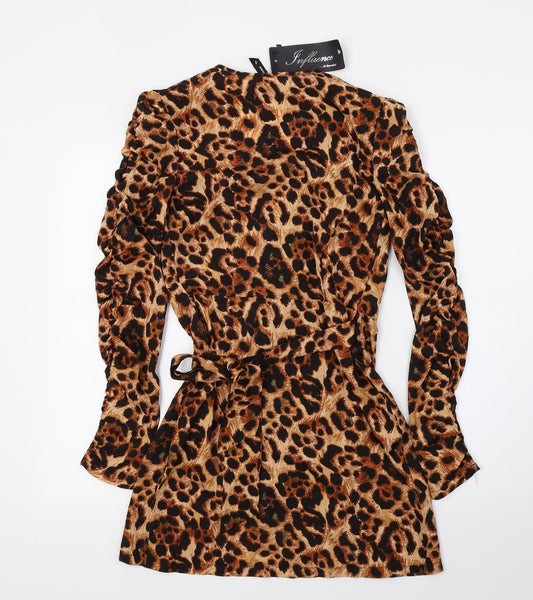 Influence Womens Brown Animal Print Wrap Dress Size 8