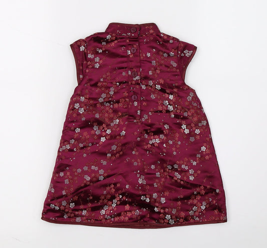 H&M Girls Purple Floral Satin A-Line Size 6-9 Months - Oriental