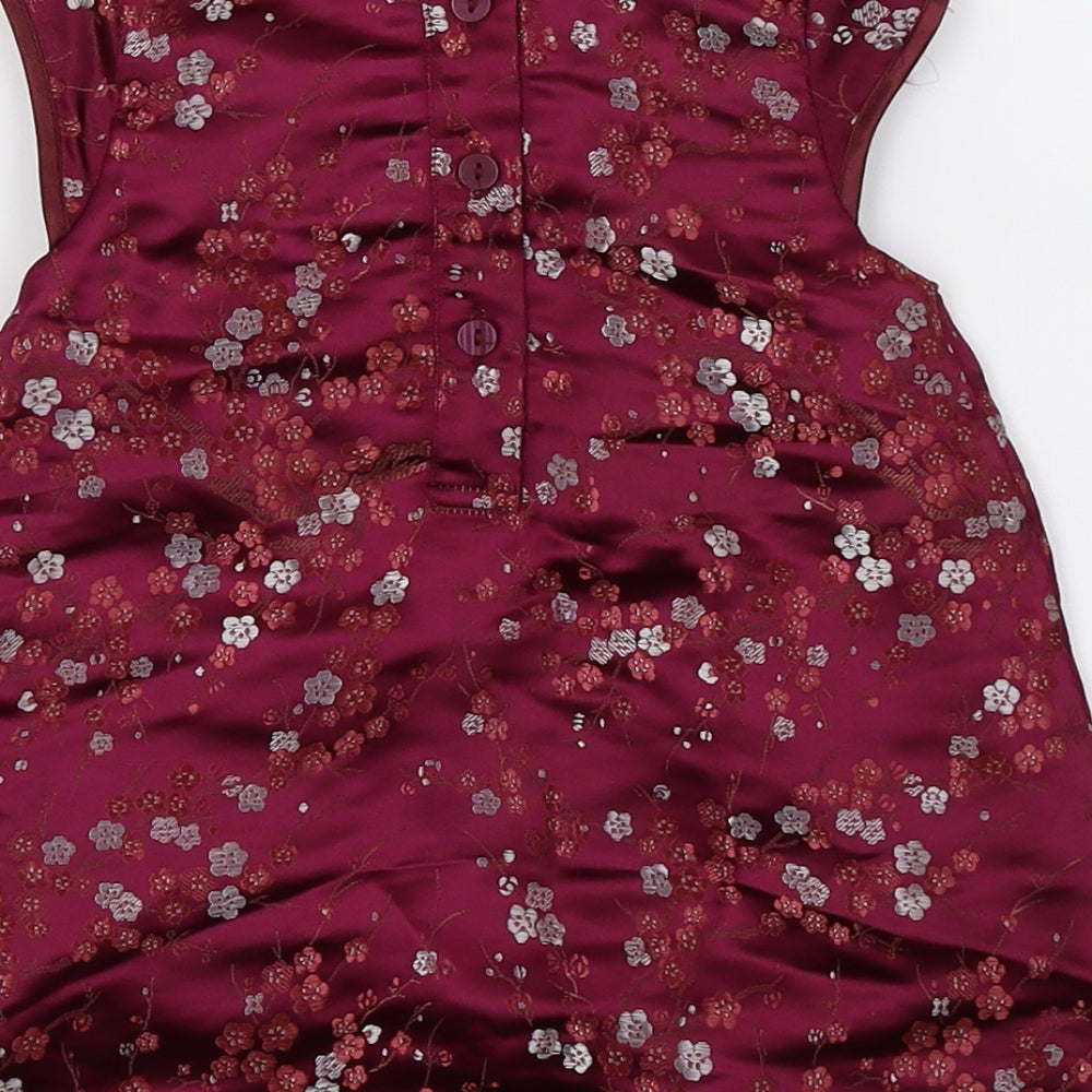 Brand and care label for H&M girls’ purple floral satin a-line, size 6-9, months - oriental