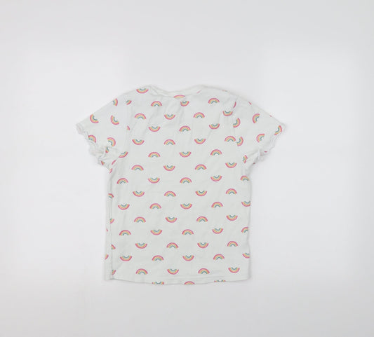 Primark Girls White Basic T-Shirt Size S - Rainbow