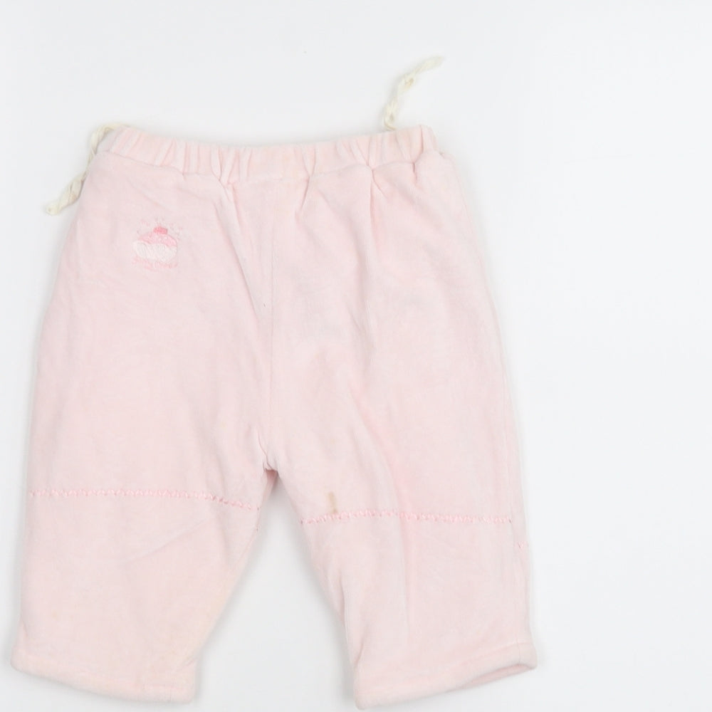 Brand and care label for Baby Ayure Baby Pink sweatpants, size 6-9, Months