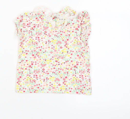 Nutmeg Girls White Floral Basic T-Shirt Size 3-6 Months