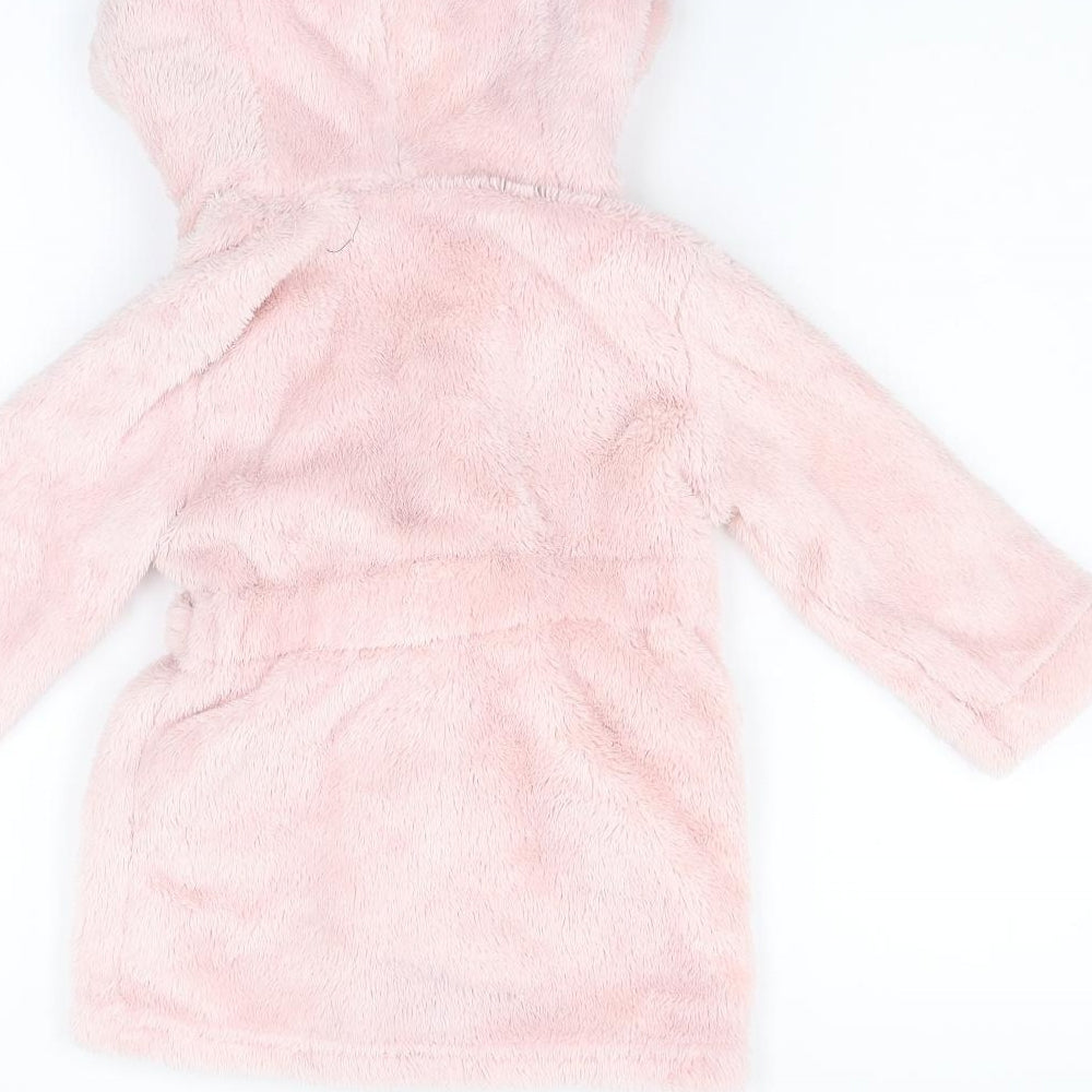 Brand and care label for Elodie girls’ pink fleece gown, size 12-18, months