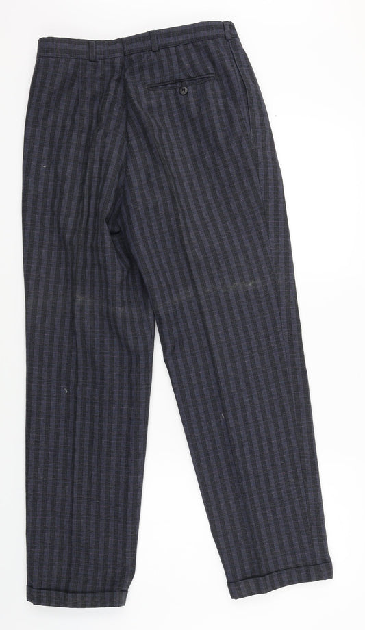 Steel Mens Blue Plaid Chino Trousers One Size L28 in